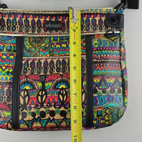 Sakroots Crossbody Medium Bag Coated Canvas Boho Art-To-Wear Multi Color Neon - Picture 15 of 16